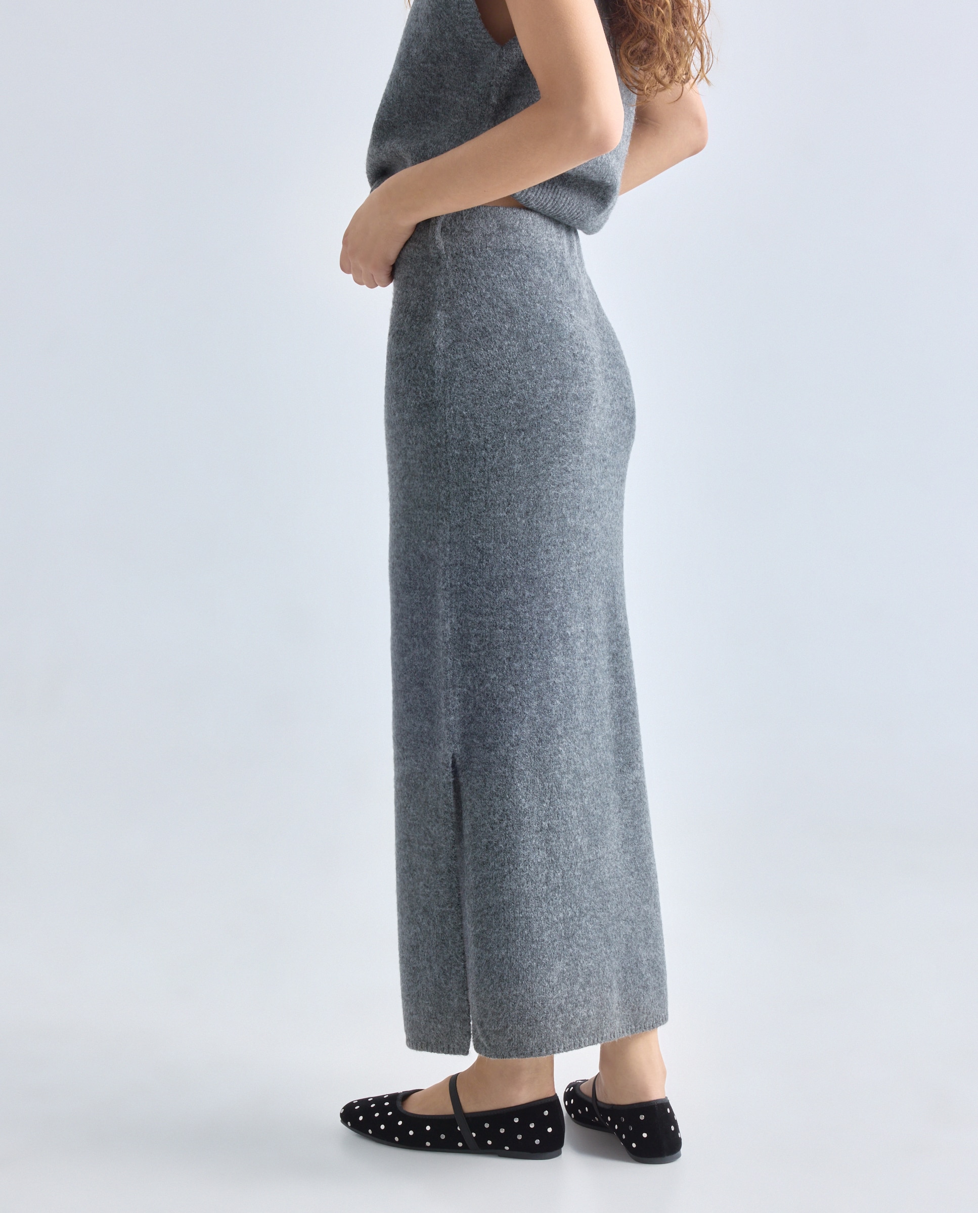 Falda de punto de mujer midi 820 Gris medio-3