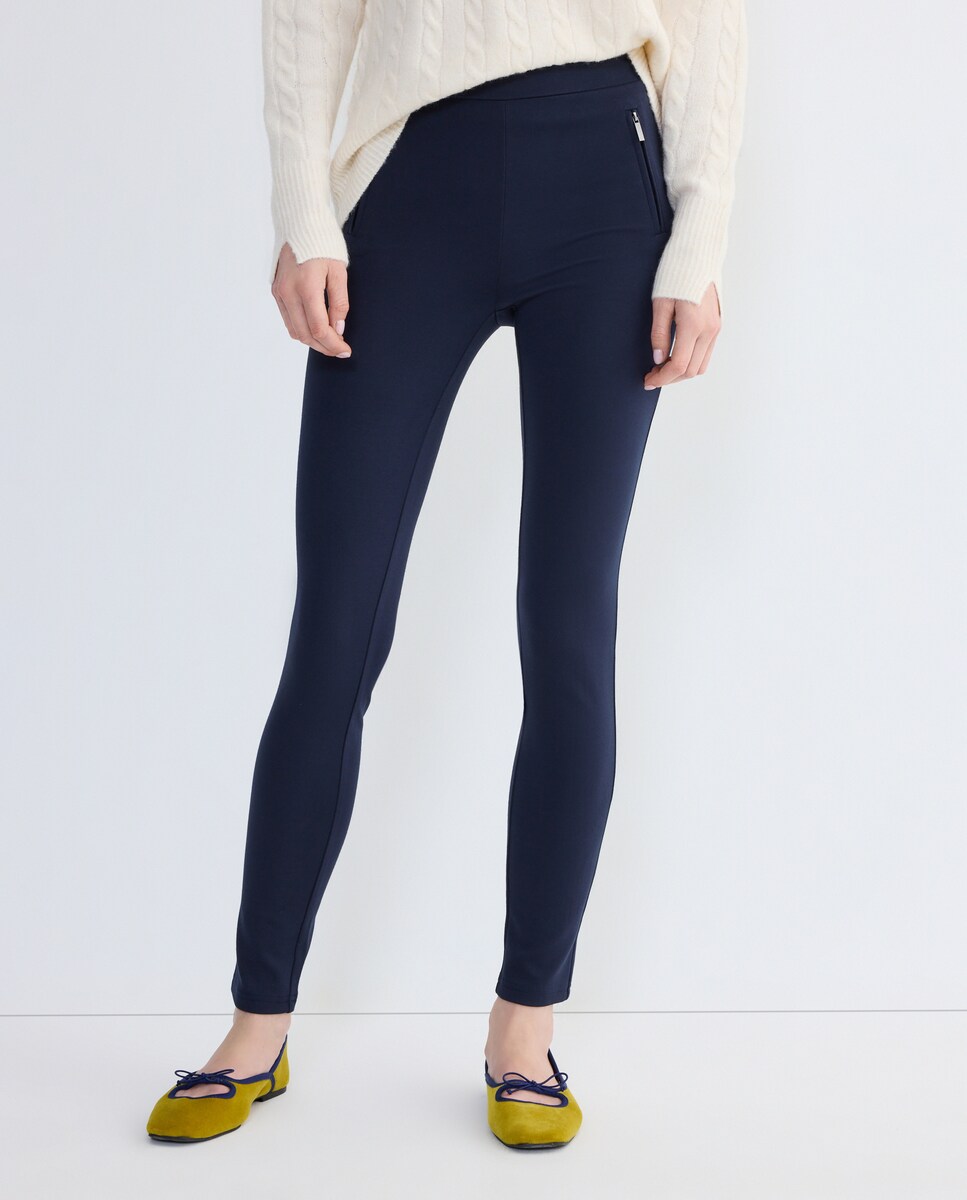 legging mujer básico con cremallera Azul marino-2