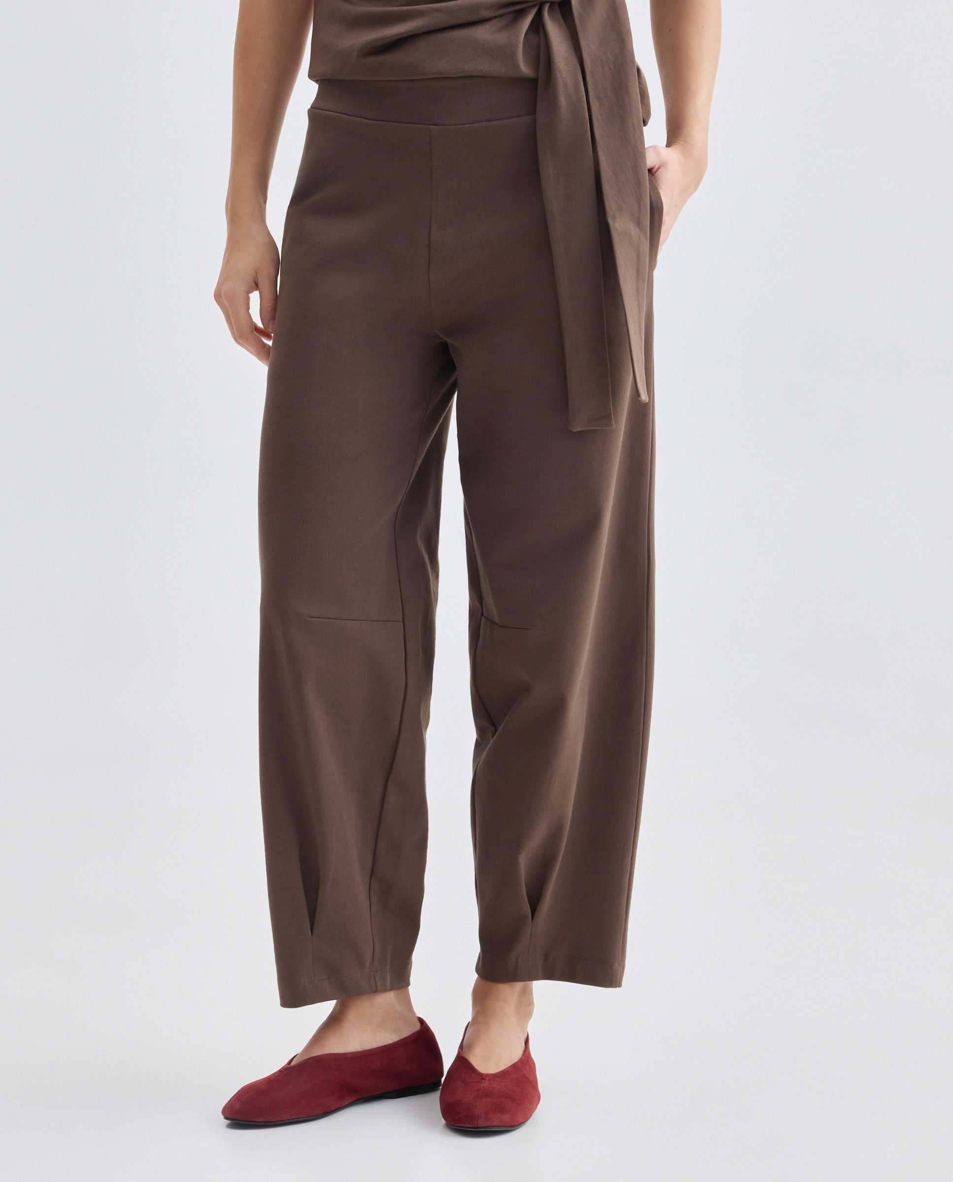 Pantalón de punto de mujer ancho Marrón-2