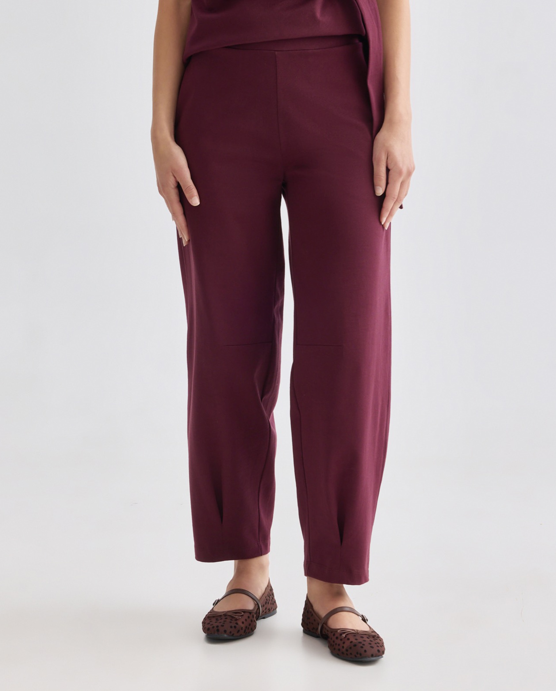 Pantalón de punto de mujer ancho 291 Berenjena-2