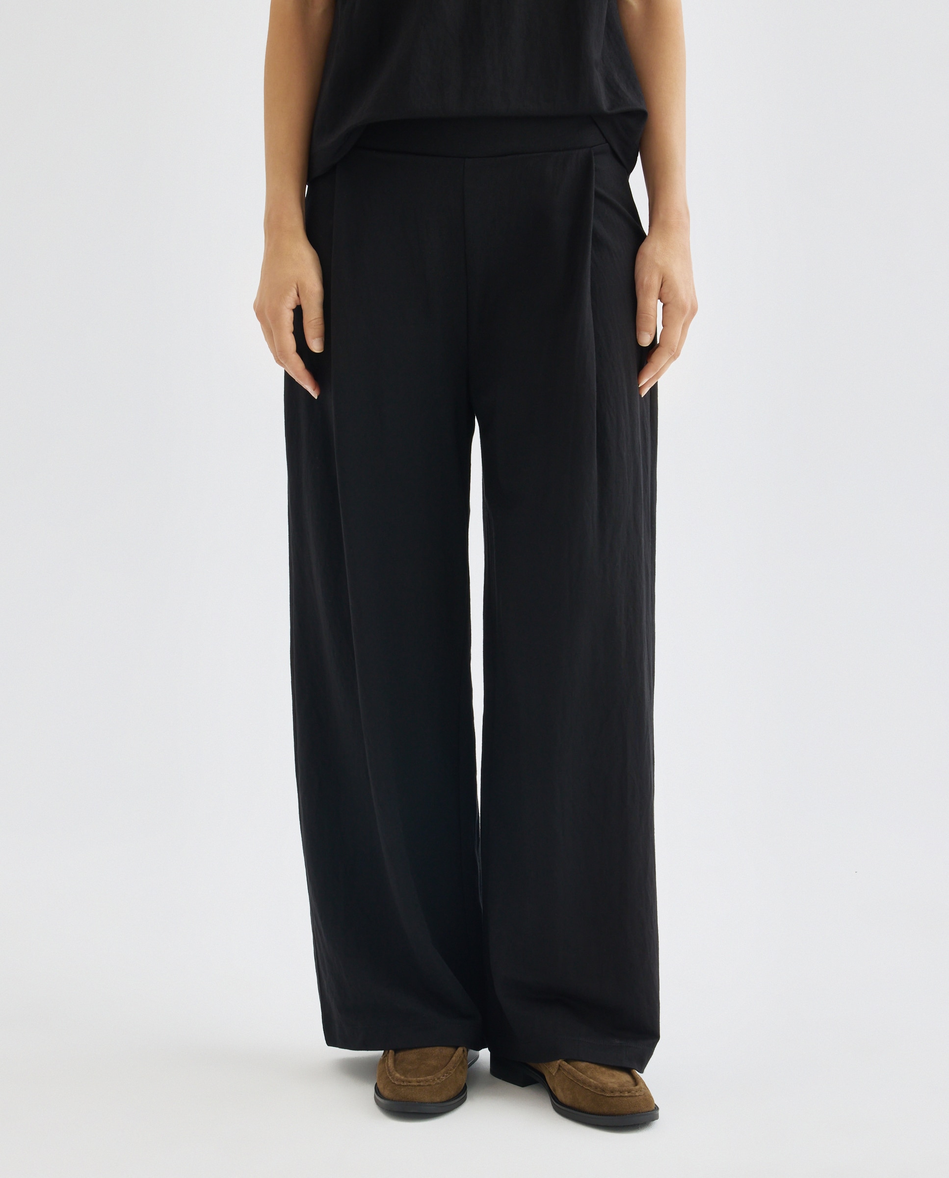 Pantalon de punto de mujer ancho Negro-2