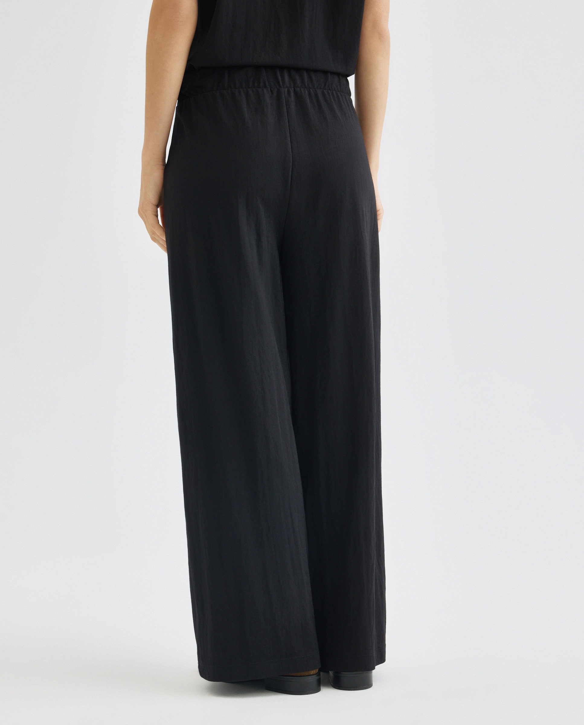 Pantalon de punto de mujer ancho Negro-3
