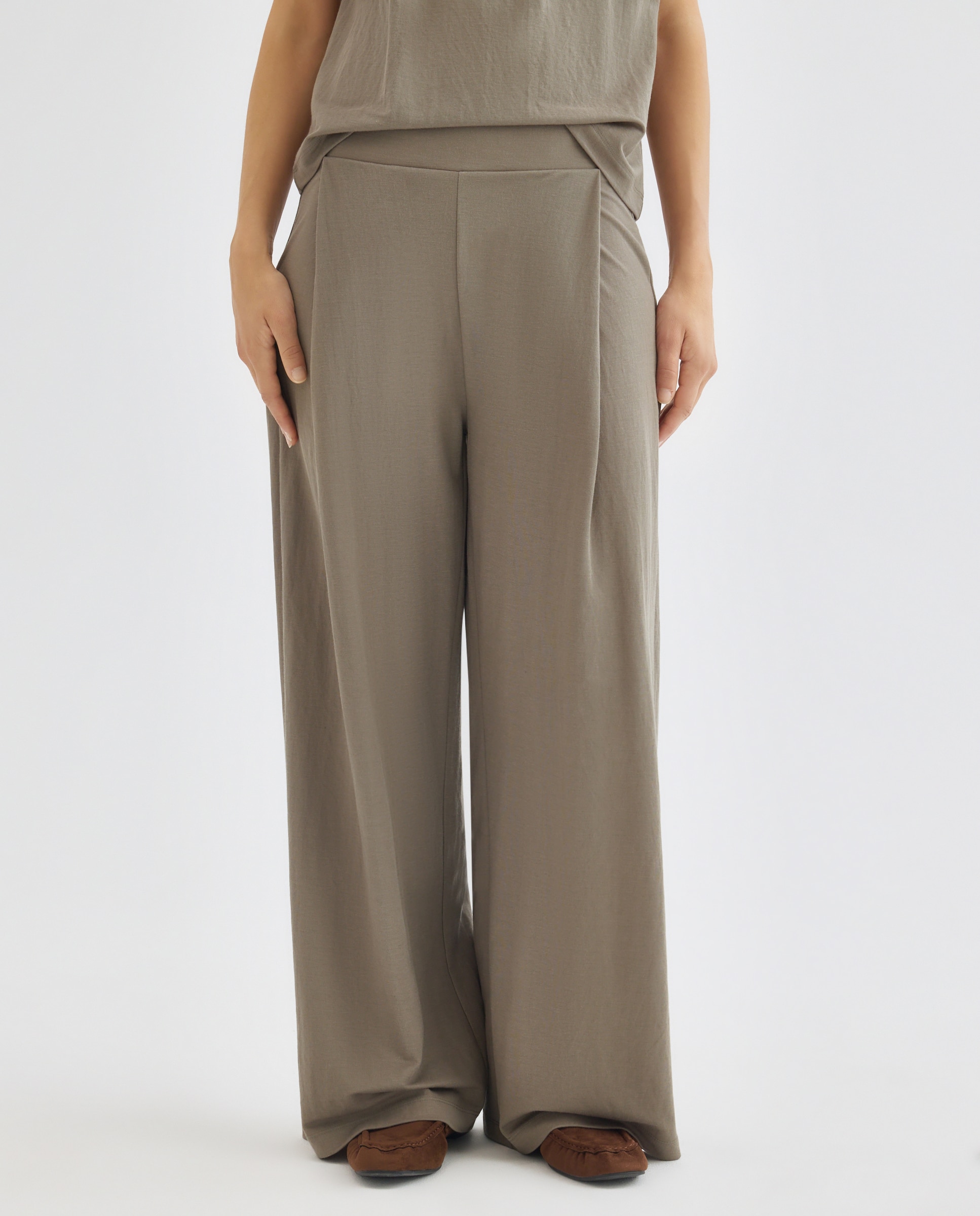 Pantalon de punto de mujer ancho Verde-2