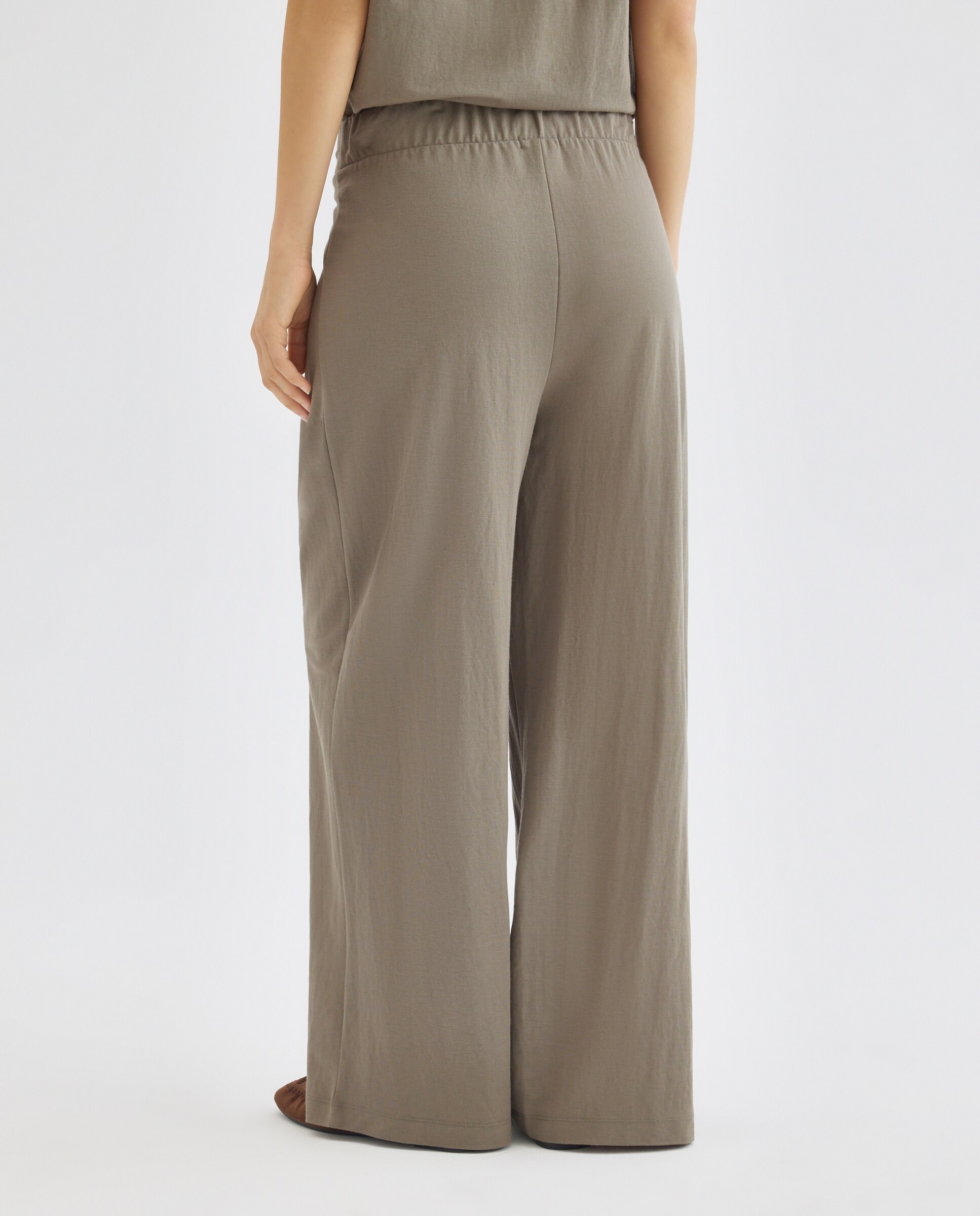 Pantalon de punto de mujer ancho Verde-3