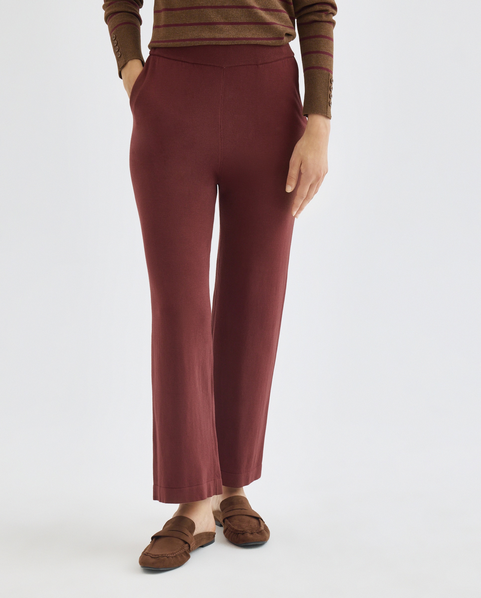 Pantalon de punto de mujer con bolsillos 770 Terracota-2