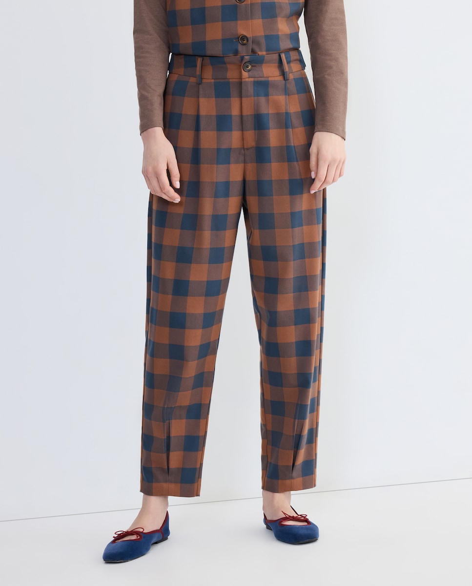 Pantalón de mujer sastrero combinado Marrón-2
