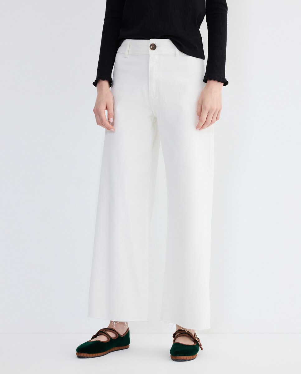Pantalón culotte de sarga de mujer 120 Crudo-2