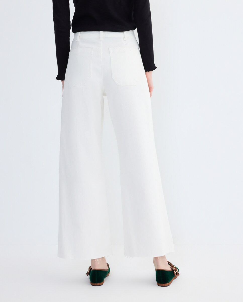 Pantalón culotte de sarga de mujer 120 Crudo-3