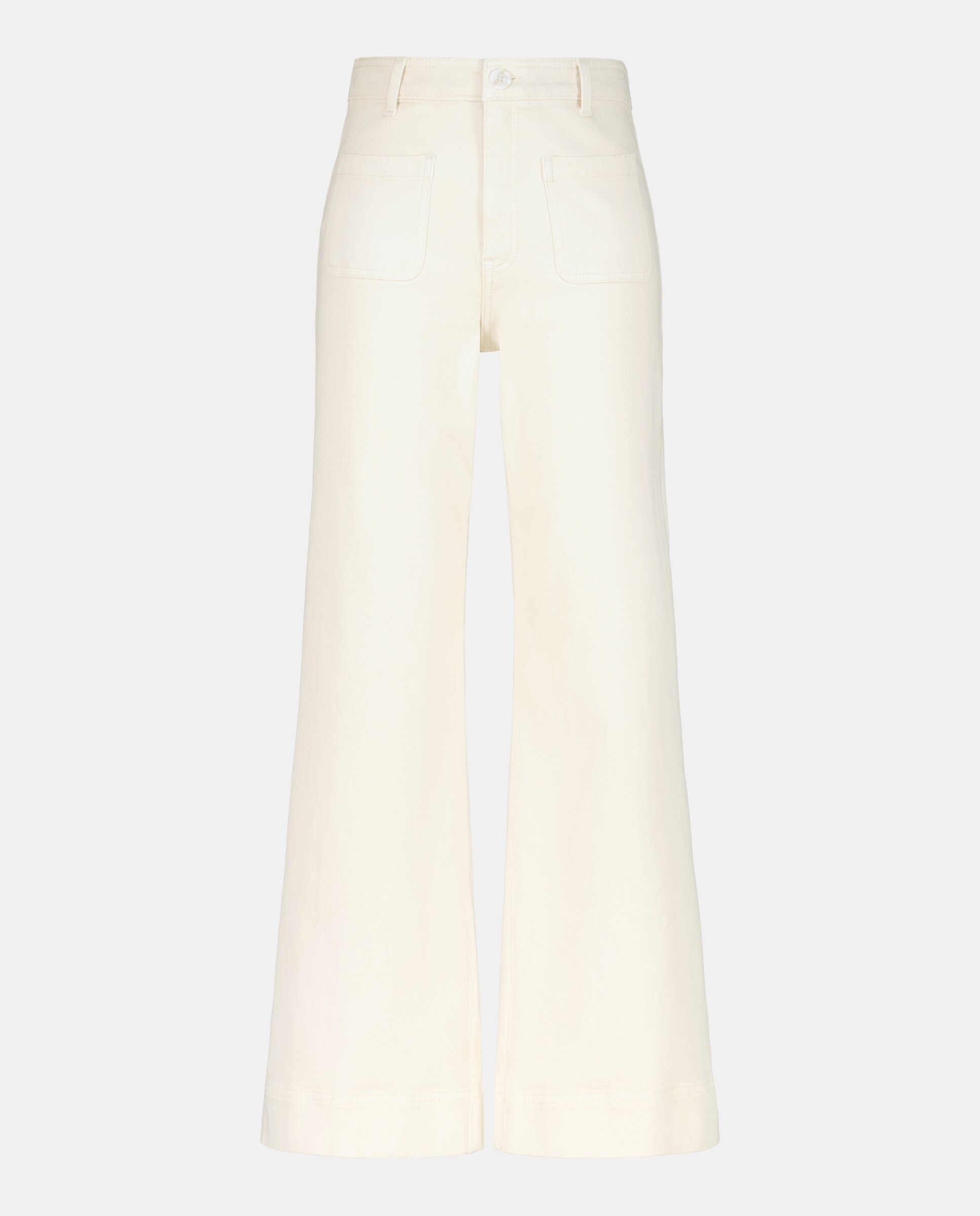 Pantalón campana sarga de mujer con bolsillos Blanco roto-4