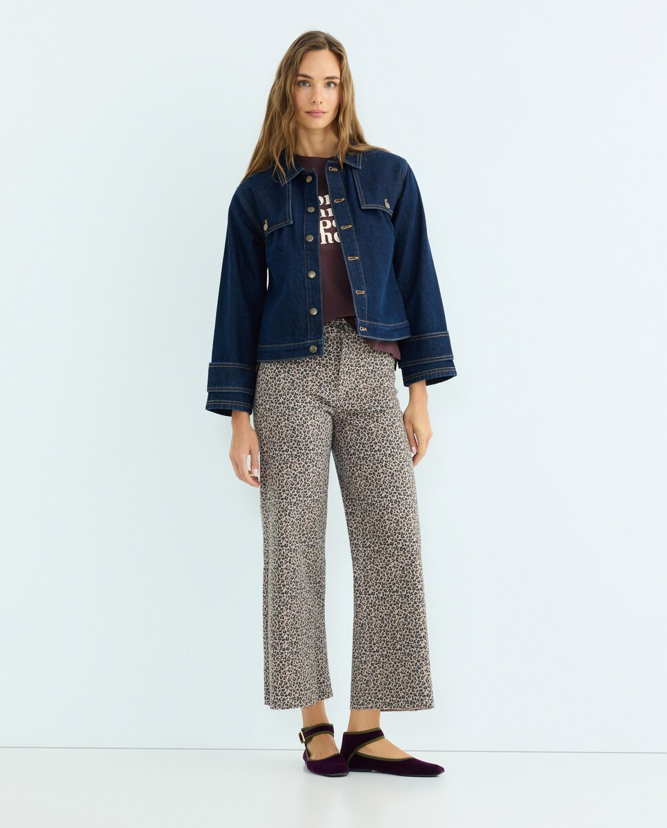 Pantalón culotte animal print de mujer Marrón-1