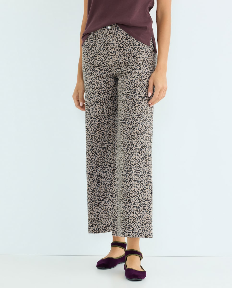 Pantalón culotte animal print de mujer Marrón-2