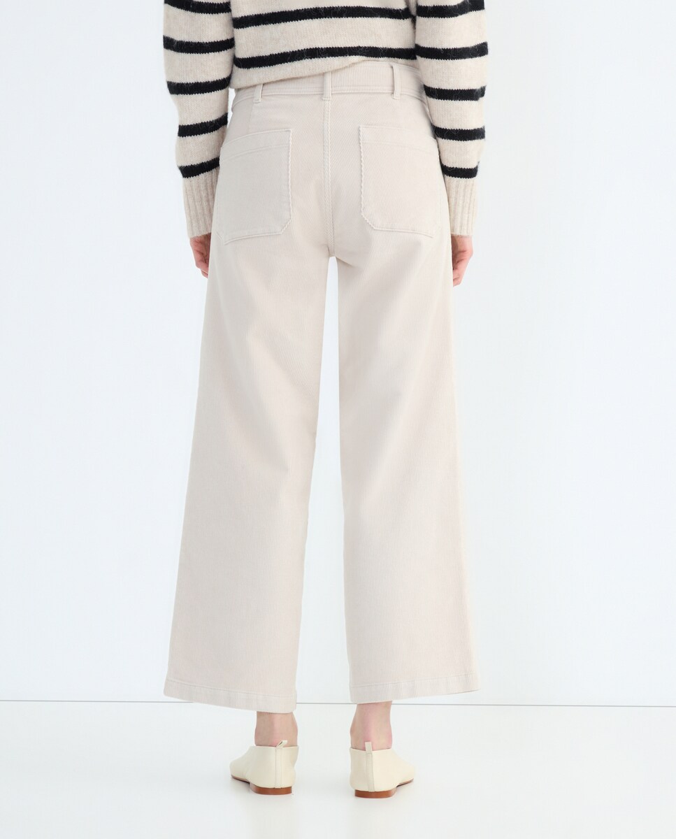 Pantalón flare de pana de mujer con bolsillos Beige-3