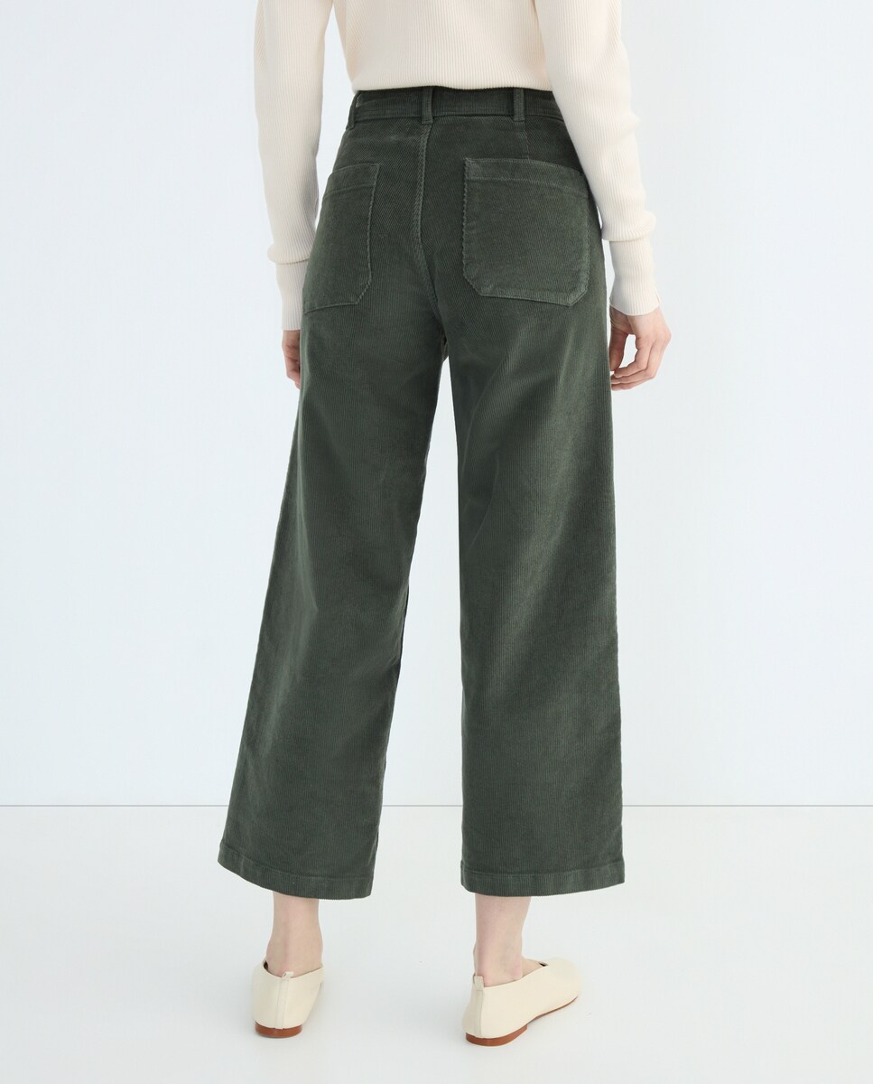 Pantalón flare de pana de mujer con bolsillos Verde-3