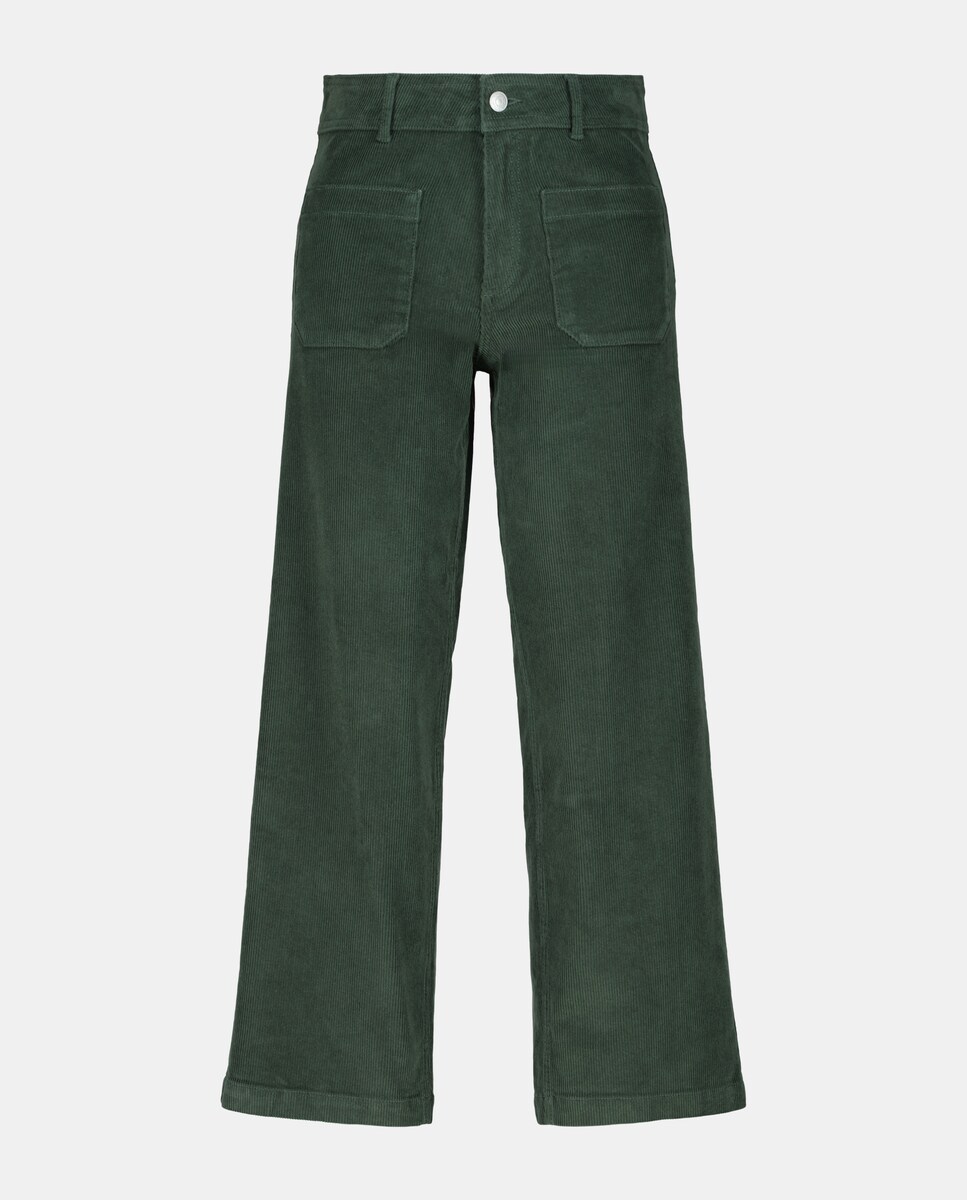 Pantalón flare de pana de mujer con bolsillos Verde-4