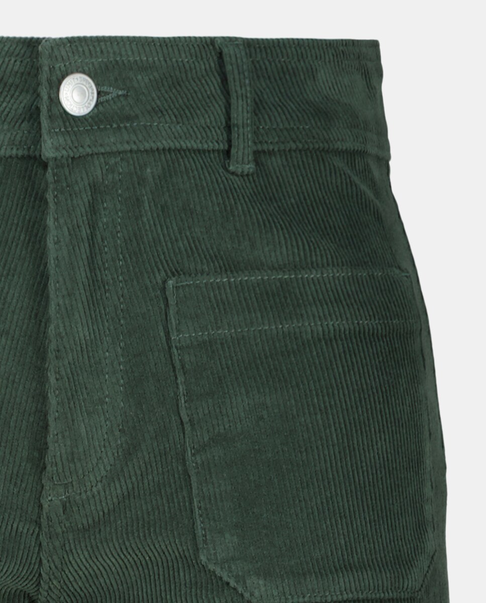 Pantalón flare de pana de mujer con bolsillos Verde-5