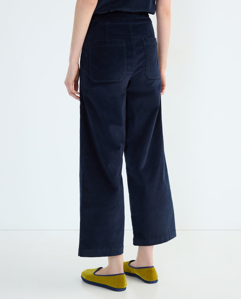 Pantalón culotte de pana lisa de mujer combinado Azul marino-3