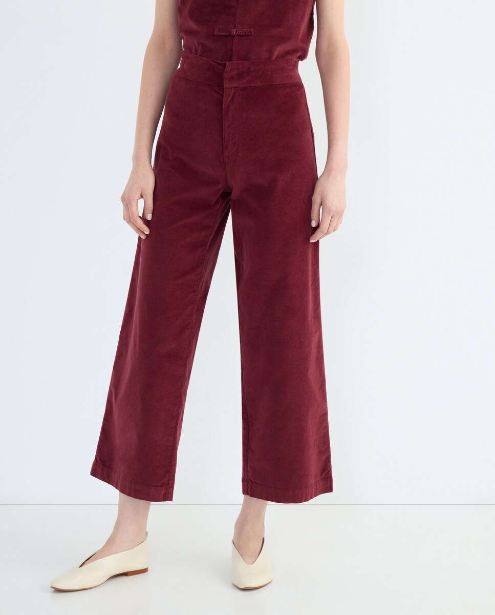 Pantalón culotte de pana lisa de mujer combinado Burdeos-2