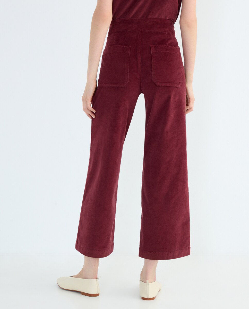 Pantalón culotte de pana lisa de mujer combinado Burdeos-3
