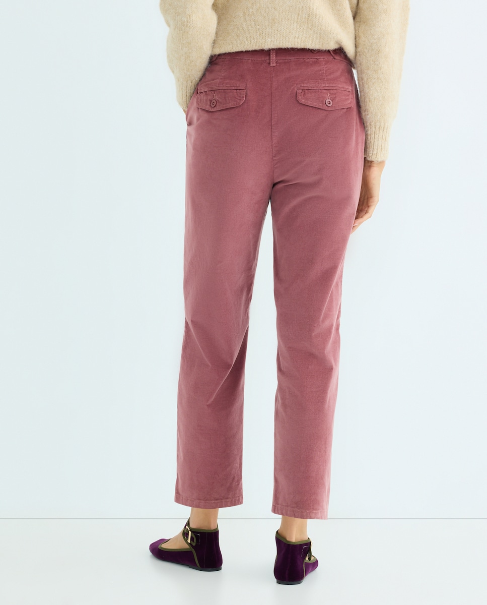 Pantalón barrel de pana lisa de mujer combinado 200 Rosa-3