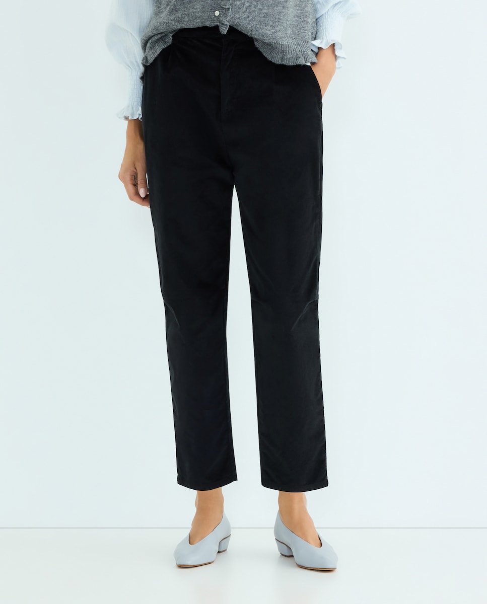 Pantalón barrel de pana lisa de mujer combinado Negro-2