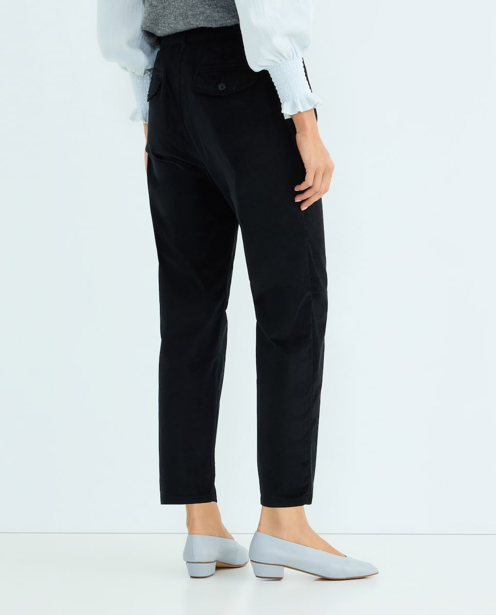Pantalón barrel de pana lisa de mujer combinado Negro-3