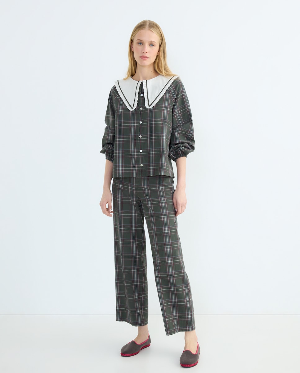 Pantalón de mujer de cuadros combinado Verde-1