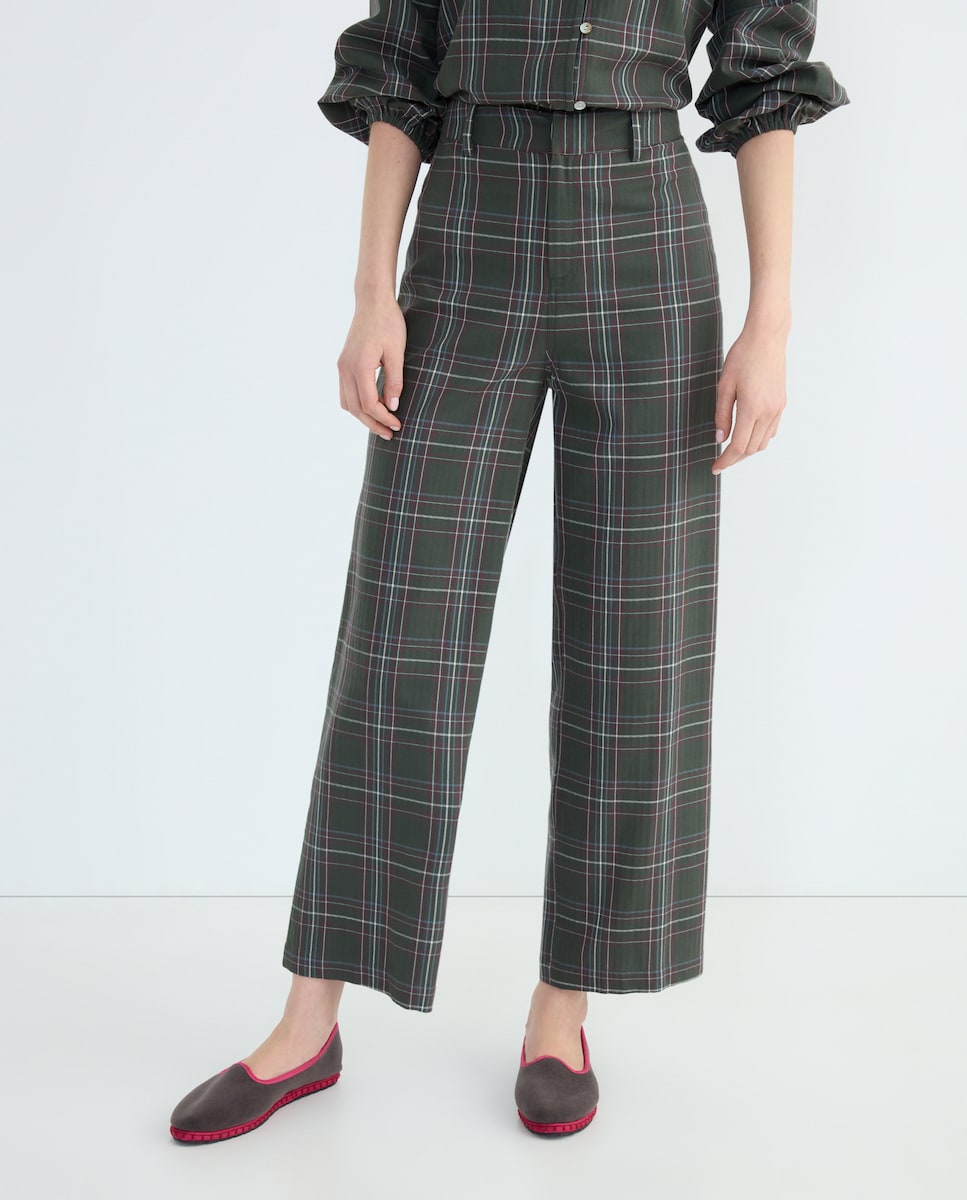 Pantalón de mujer de cuadros combinado Verde-2