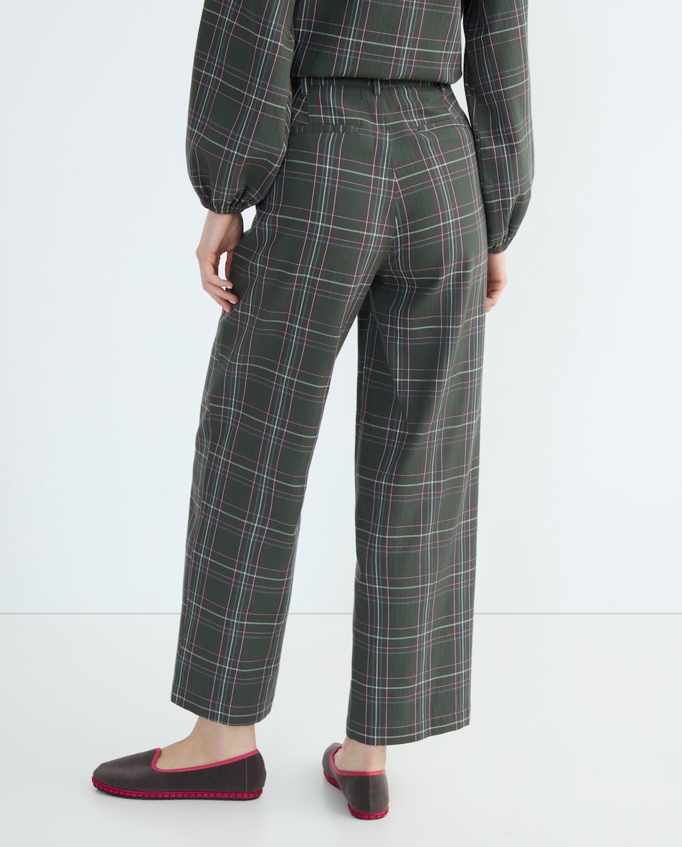 Pantalón de mujer de cuadros combinado Verde-3