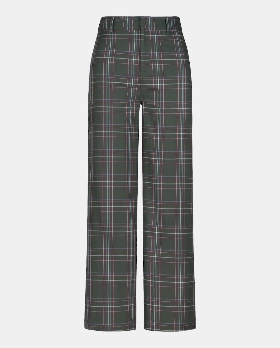 Pantalón de mujer de cuadros combinado Verde-4