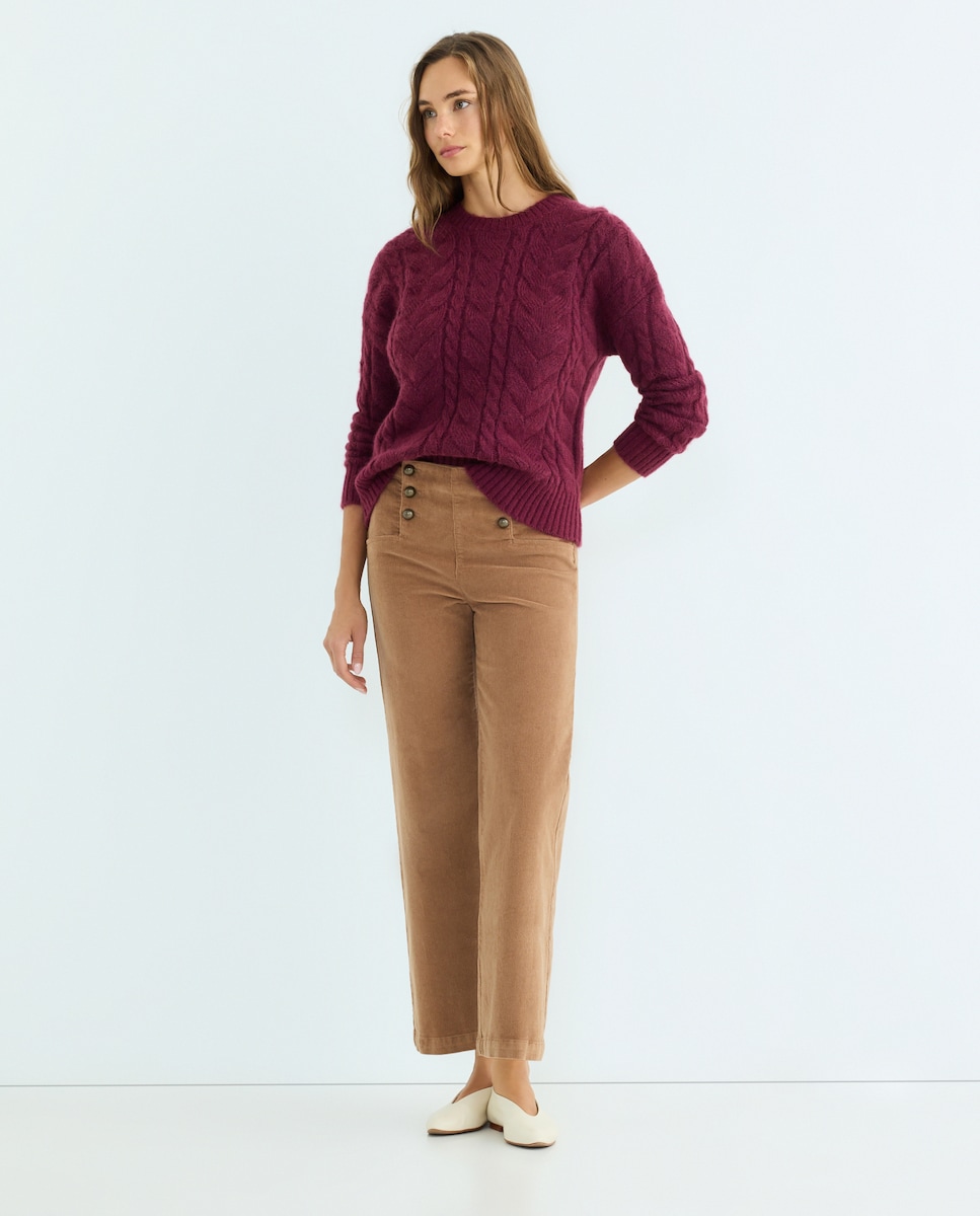 Pantalón de pana de mujer con botones 730 Camel-1