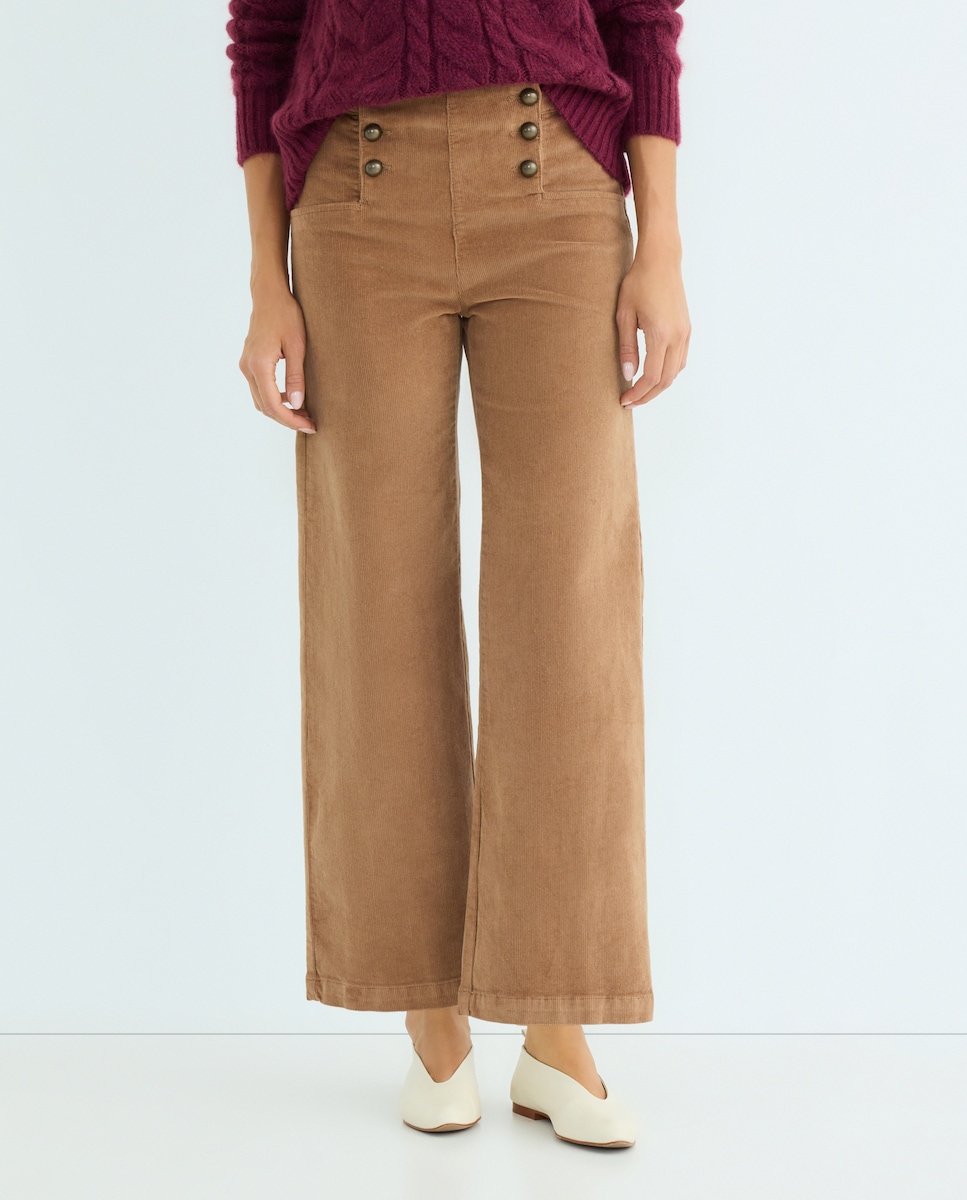Pantalón de pana de mujer con botones 730 Camel-2