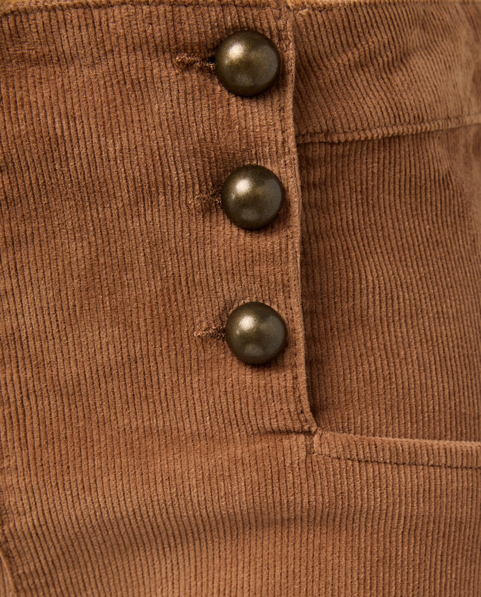 Pantalón de pana de mujer con botones 730 Camel-5