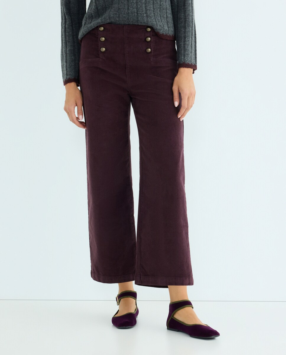 Pantalón de pana de mujer con botones Morado-2