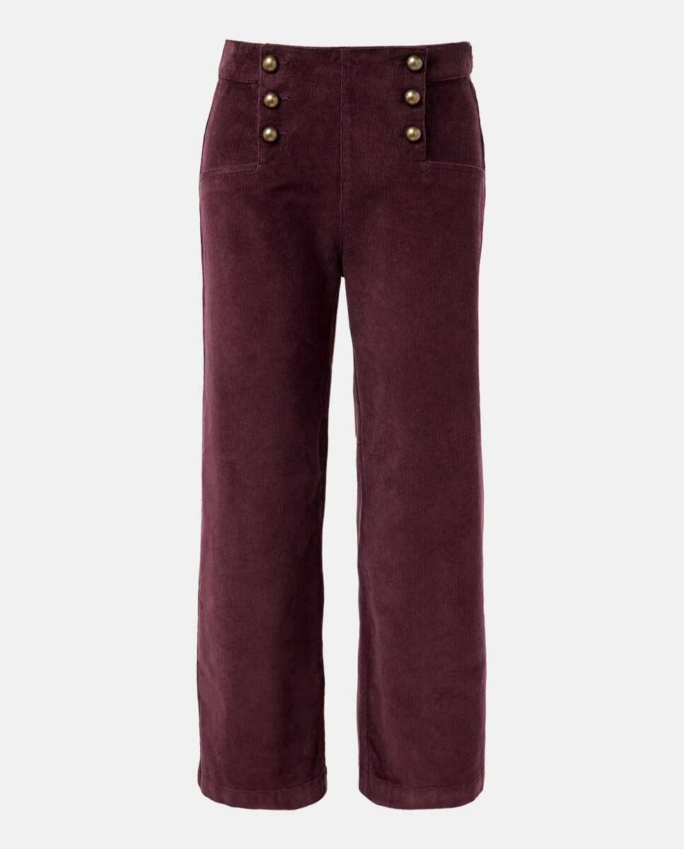 Pantalón de pana de mujer con botones Morado-4