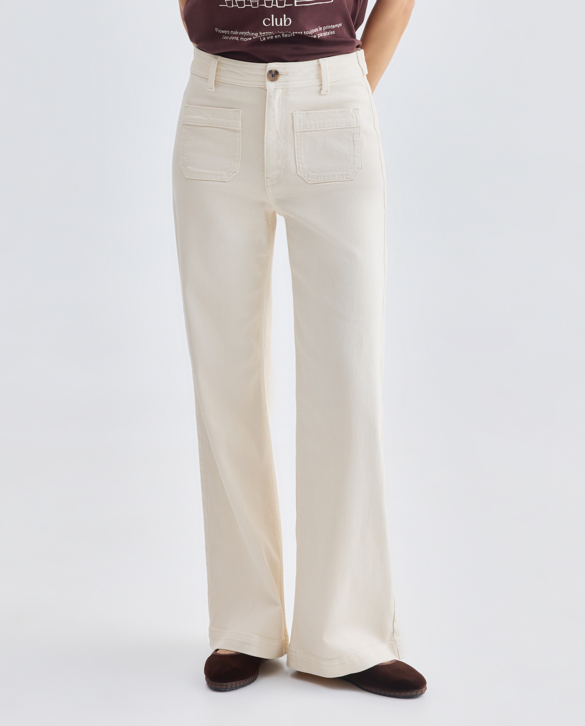 Pantalón de mujer wide-leg con bolsillos 120 Crudo-2