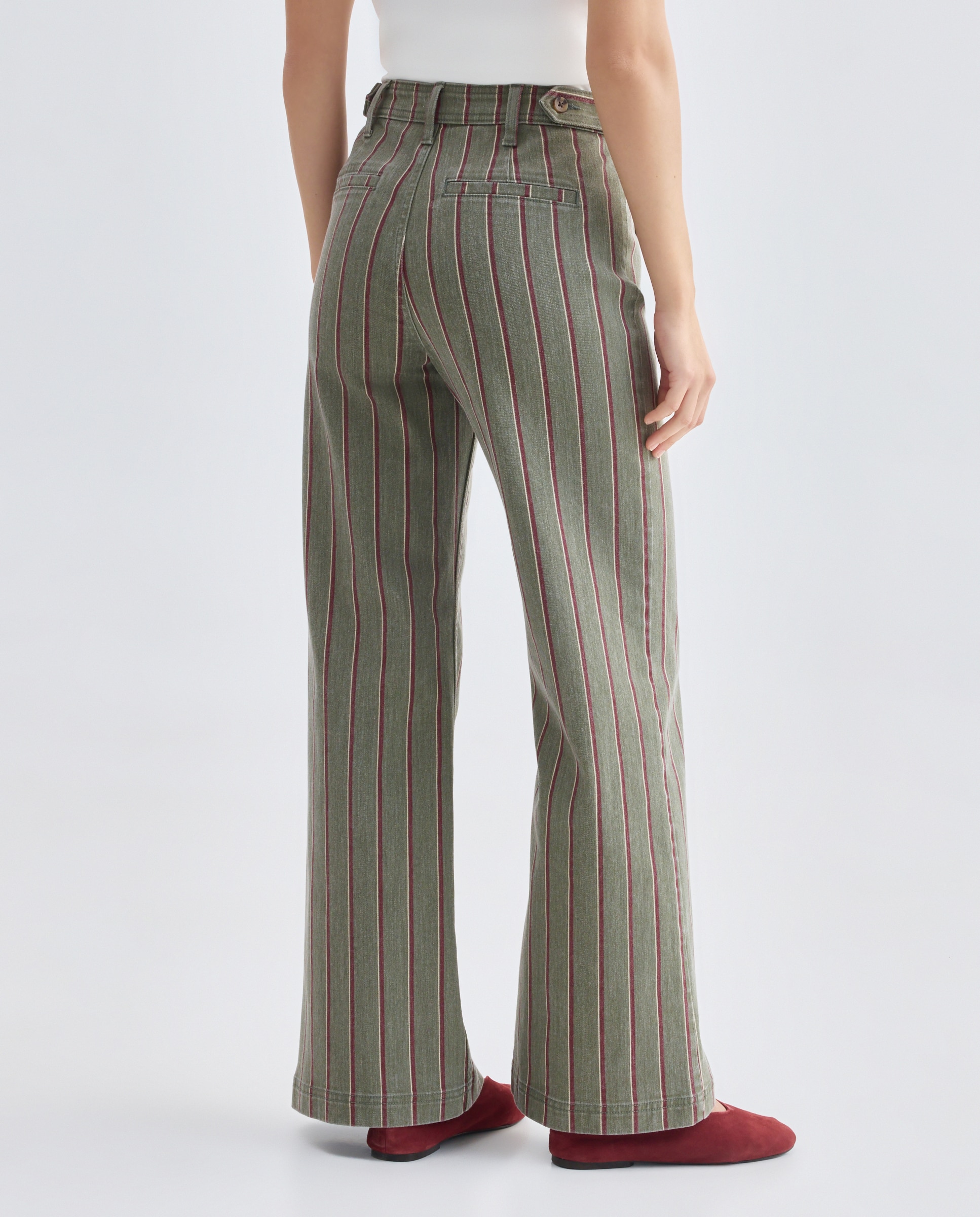 Pantalón de mujer wide-leg con bolsillos de rayas Verde-3