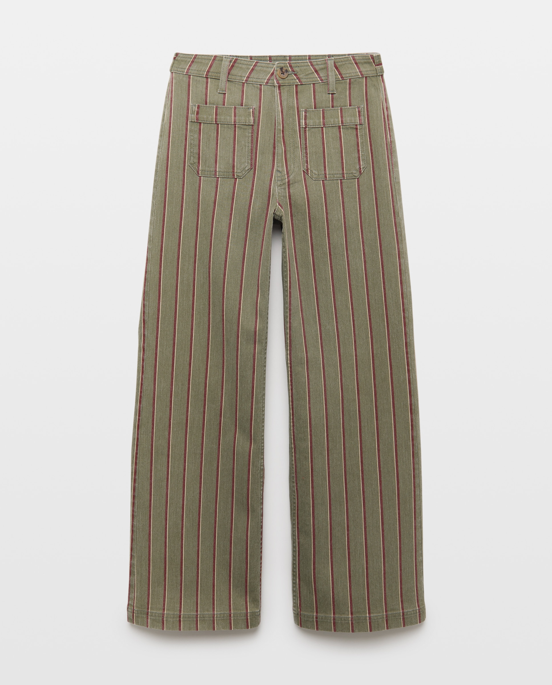 Pantalón de mujer wide-leg con bolsillos de rayas Verde-4