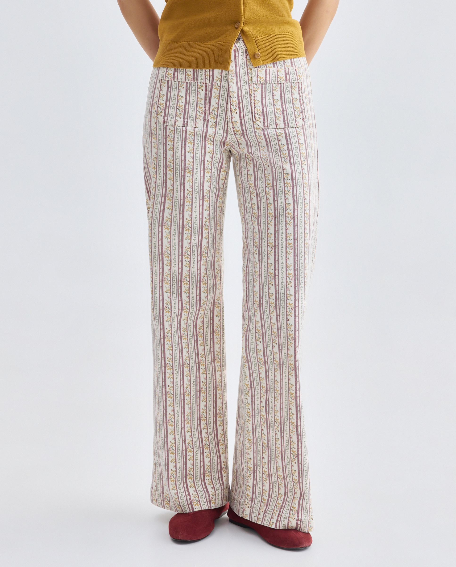 Pantalón de mujer wide-leg con bolsillos estampado Blanco-2