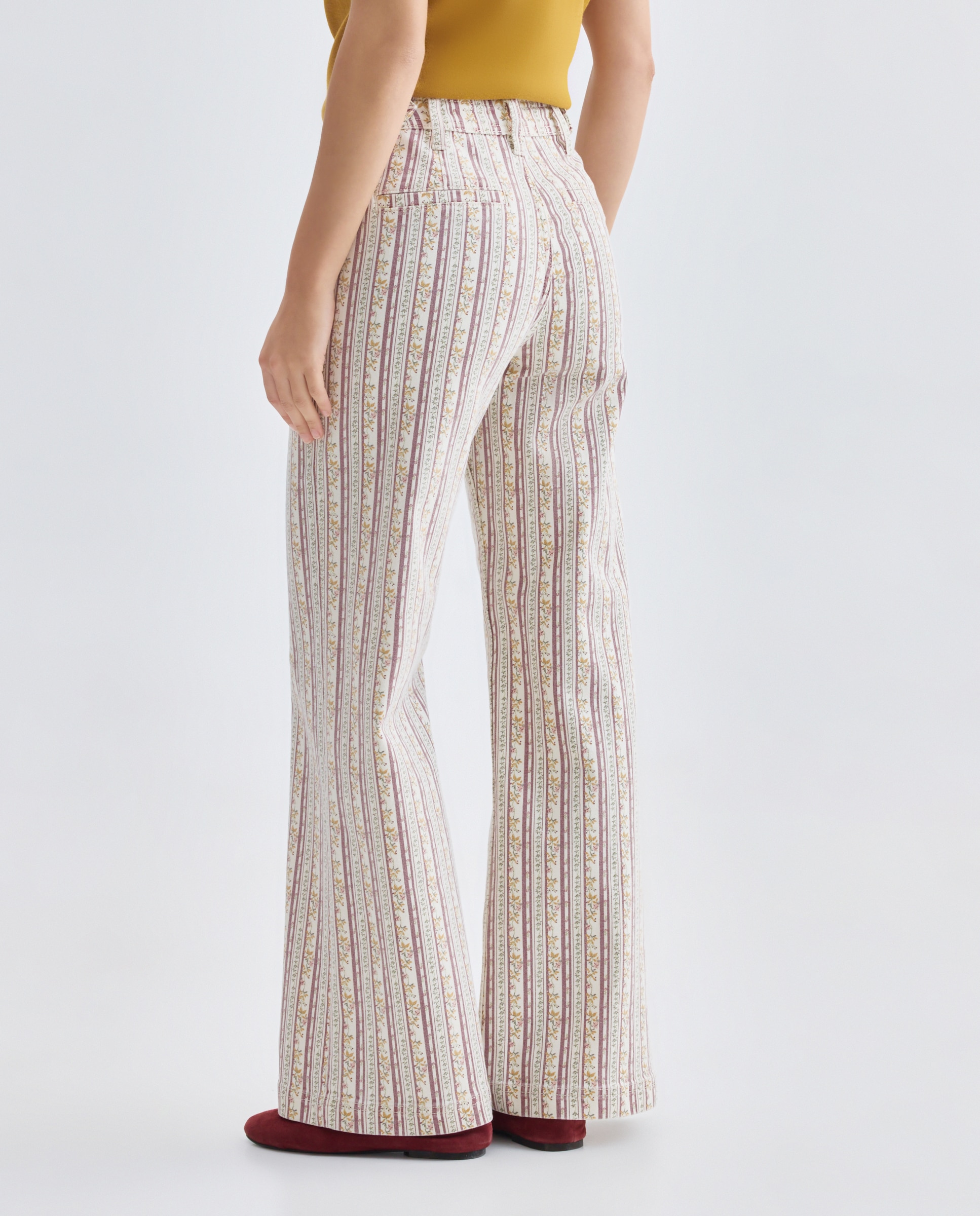 Pantalón de mujer wide-leg con bolsillos estampado Blanco-3
