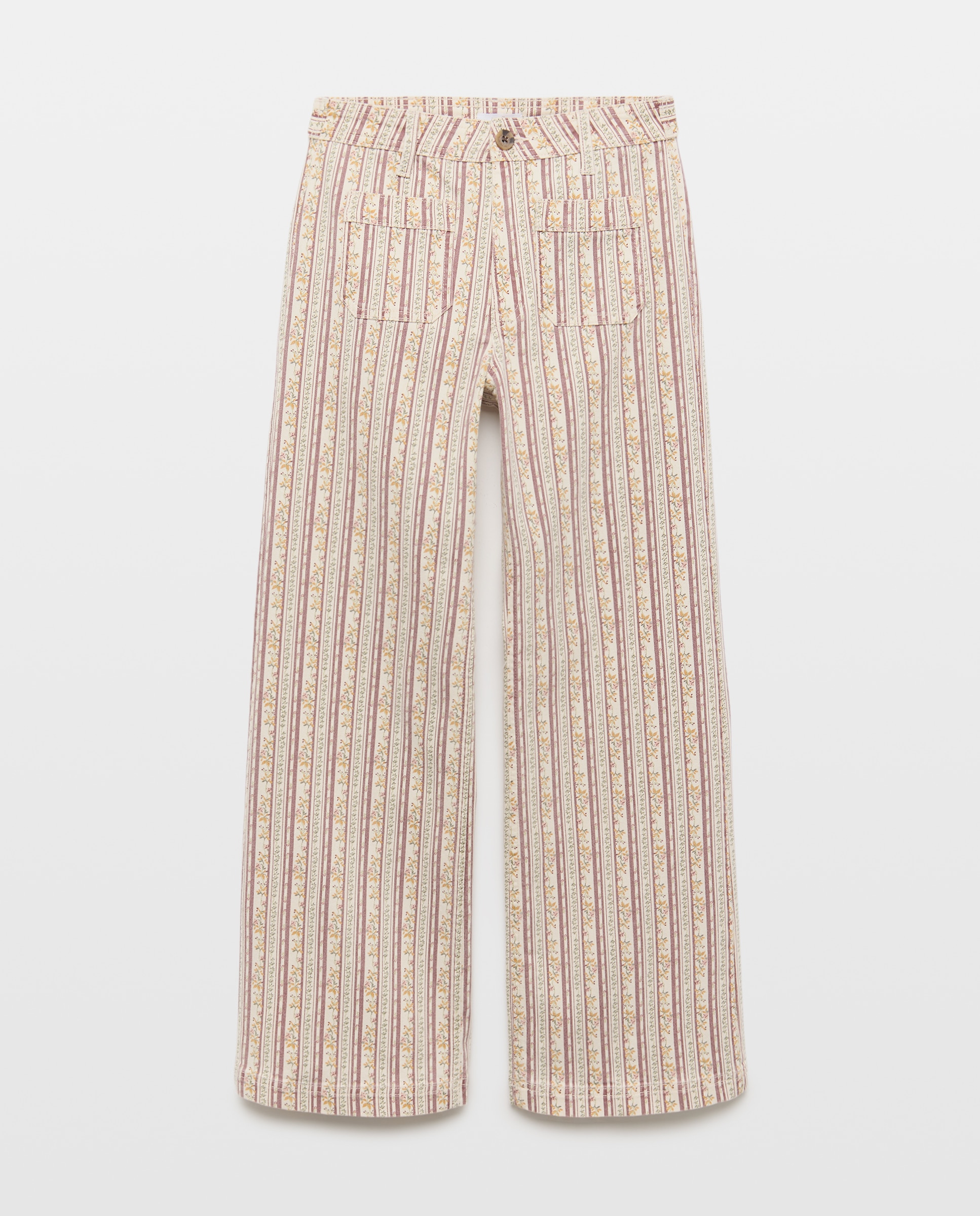 Pantalón de mujer wide-leg con bolsillos estampado Blanco-4