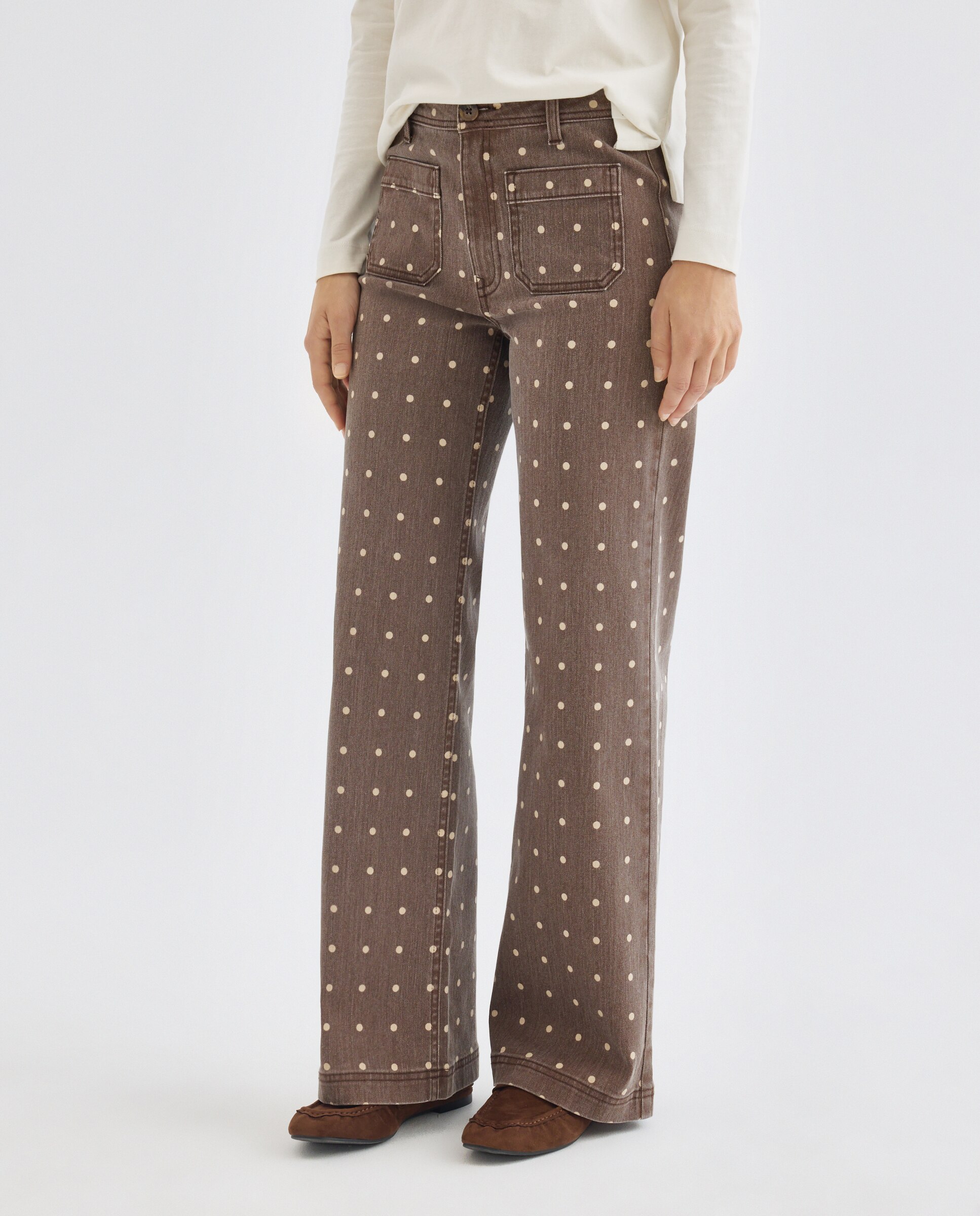 Pantalón de mujer wide-leg con bolsillos estampado Marrón-2