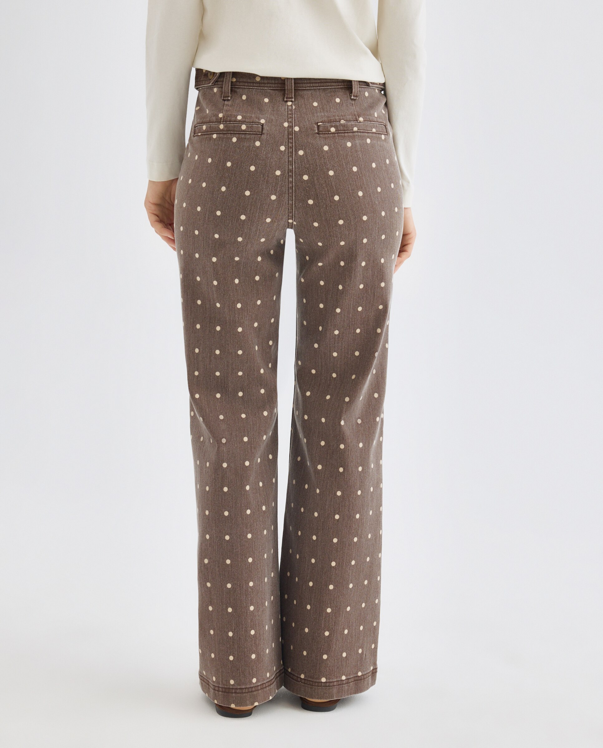 Pantalón de mujer wide-leg con bolsillos estampado Marrón-3