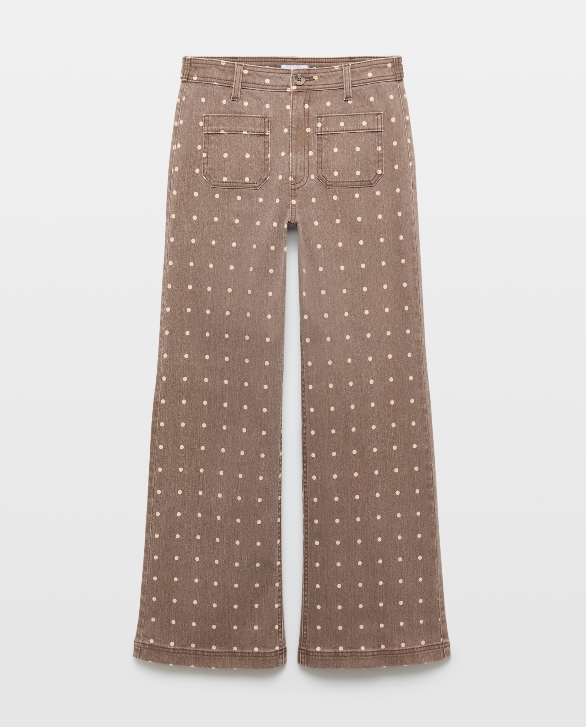 Pantalón de mujer wide-leg con bolsillos estampado Marrón-4