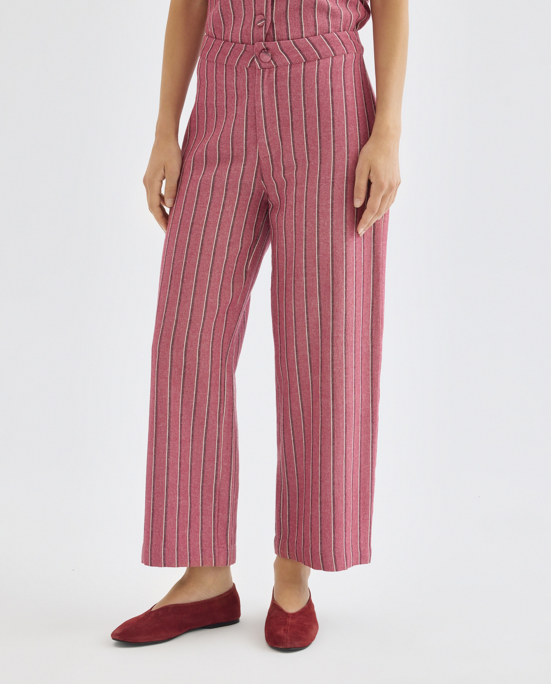 Pantalón de mujer de rayas total look Rosa-2
