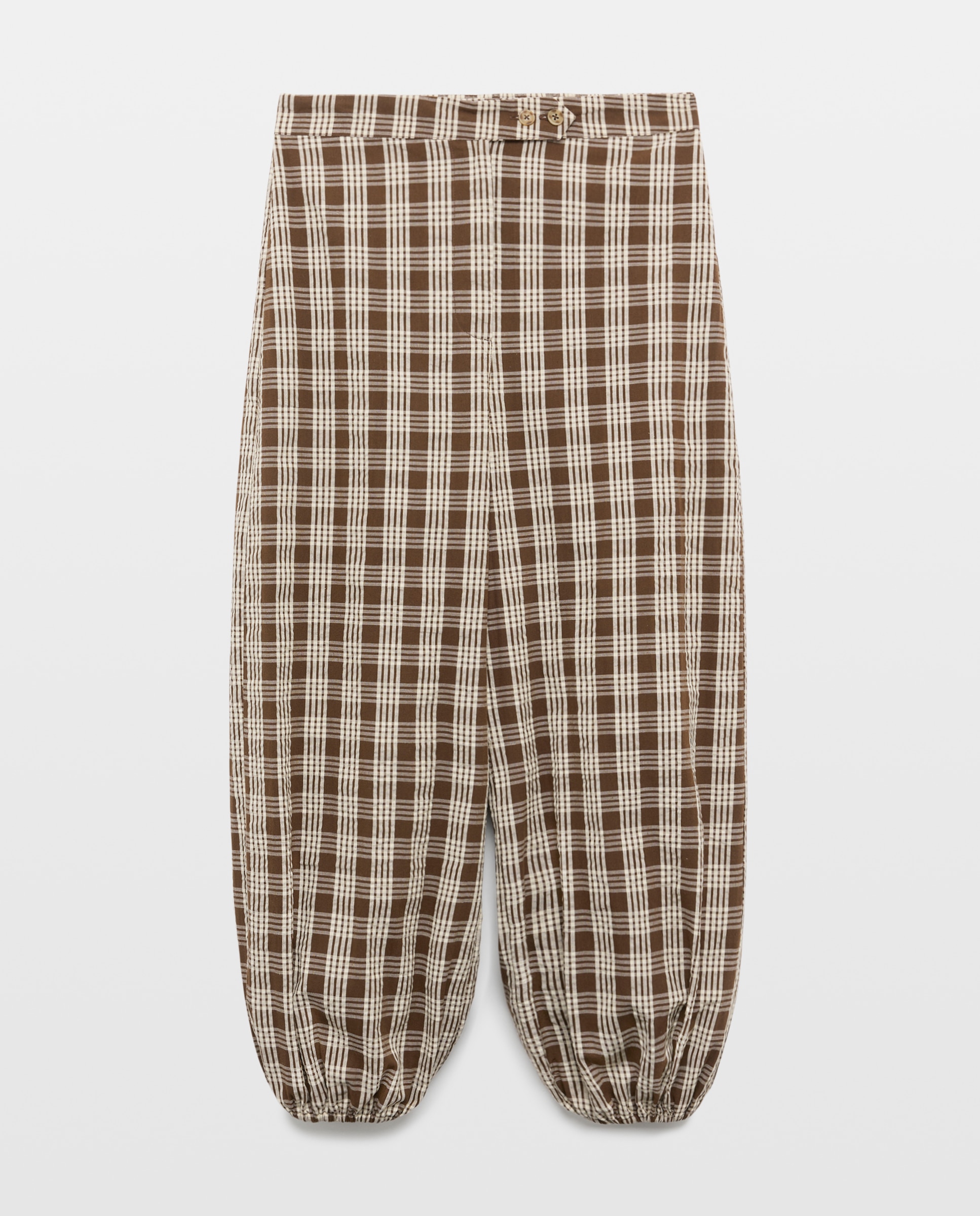 Pantalon de mujer bombacho de cuadros total look Marrón-4