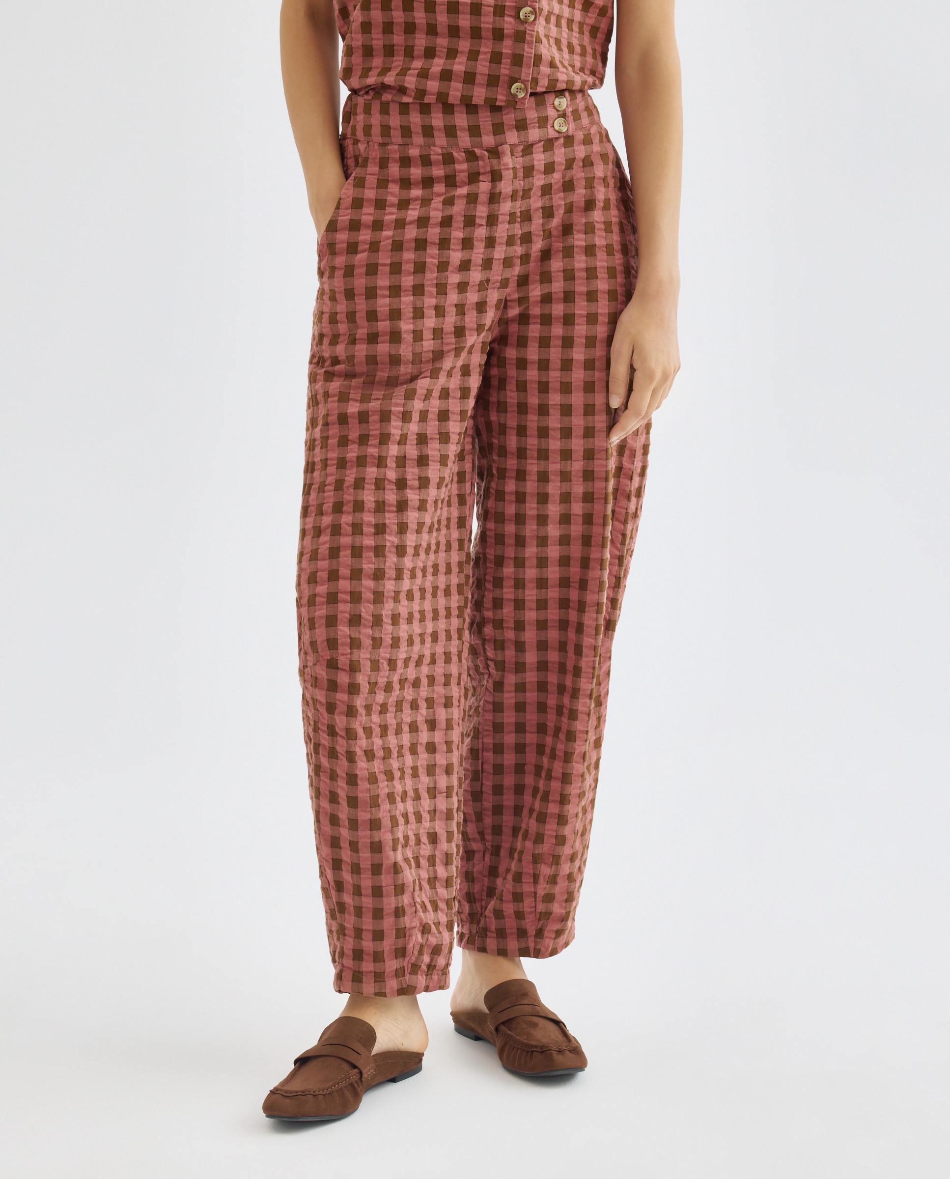 Pantalón de mujer de cuadros total look Marrón-2