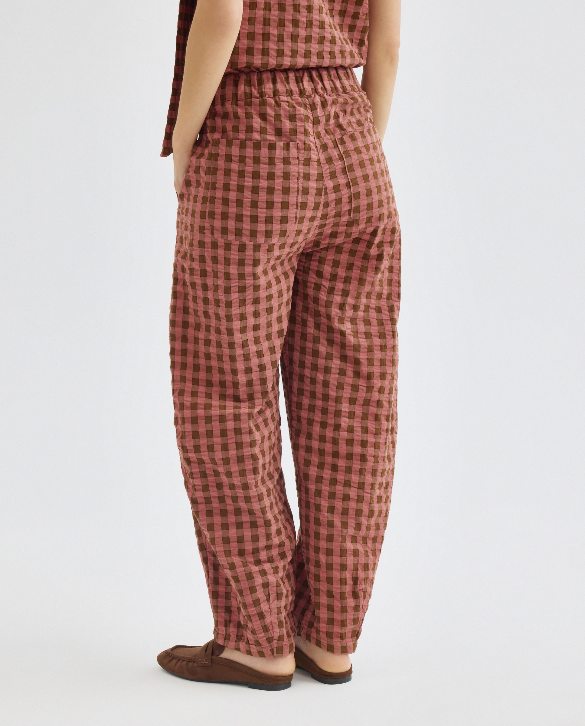Pantalón de mujer de cuadros total look Marrón-3
