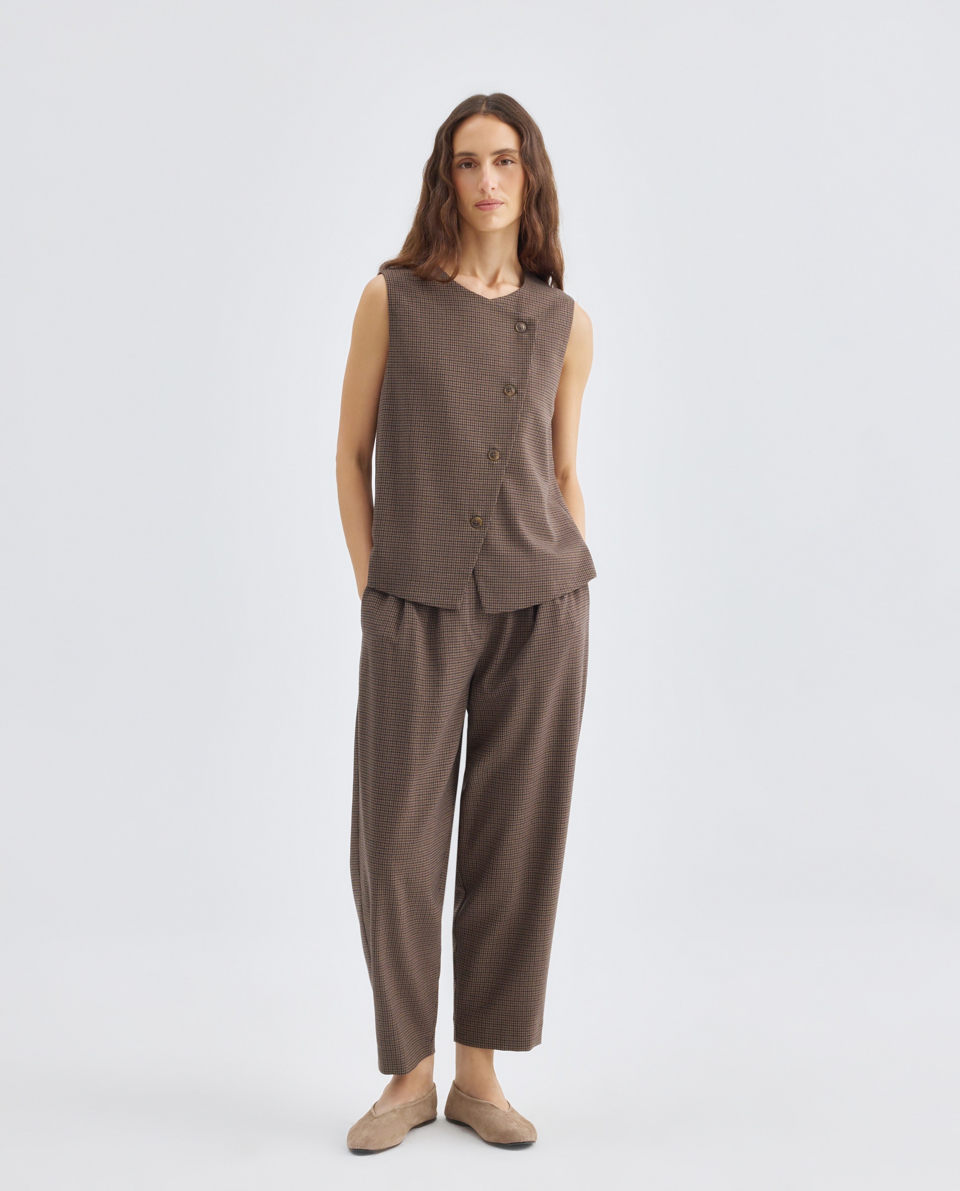 Pantalón de mujer de pinzas de rayas total look Azul-1