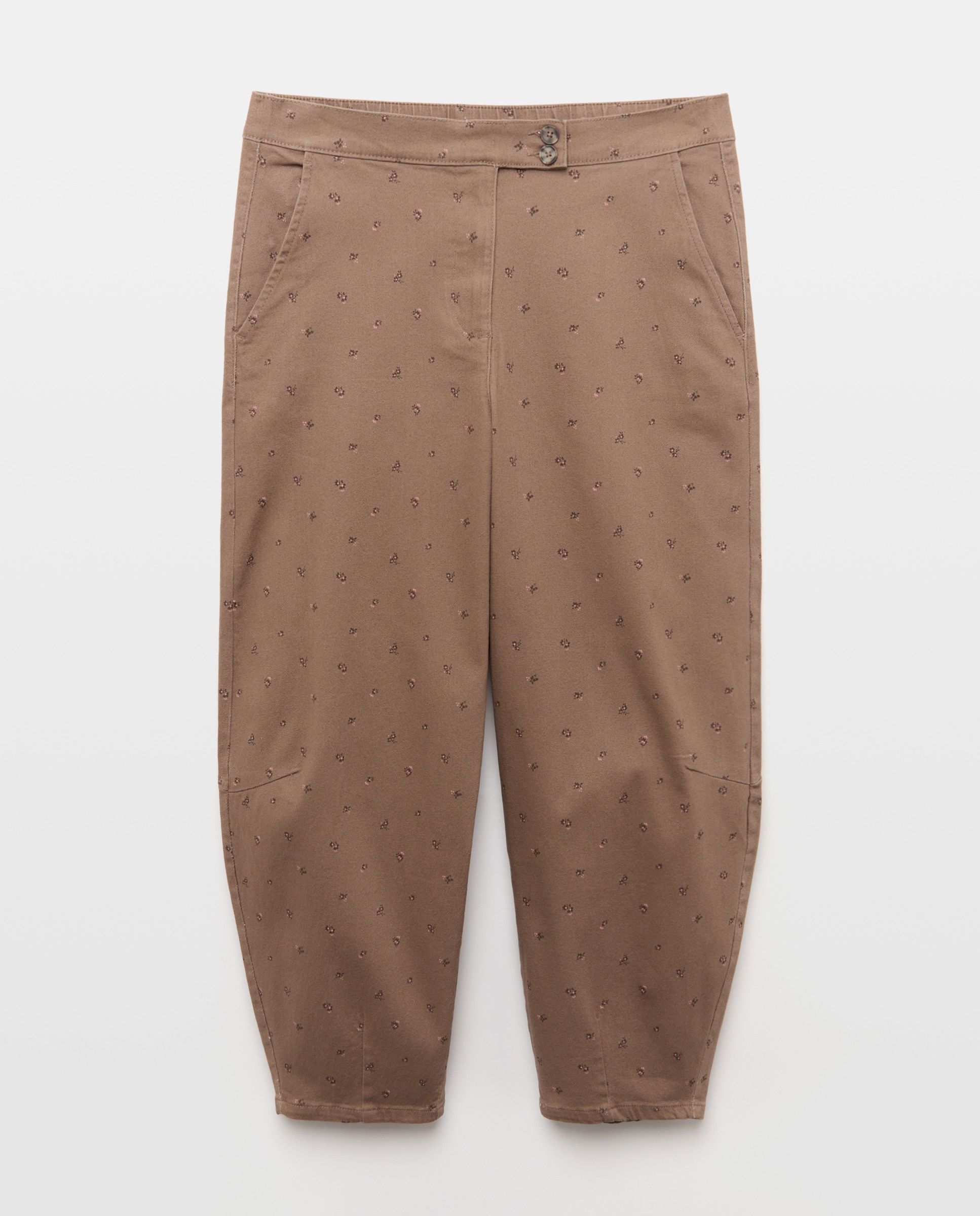 Pantalón de mujer de flores estampado barrel Marrón-4