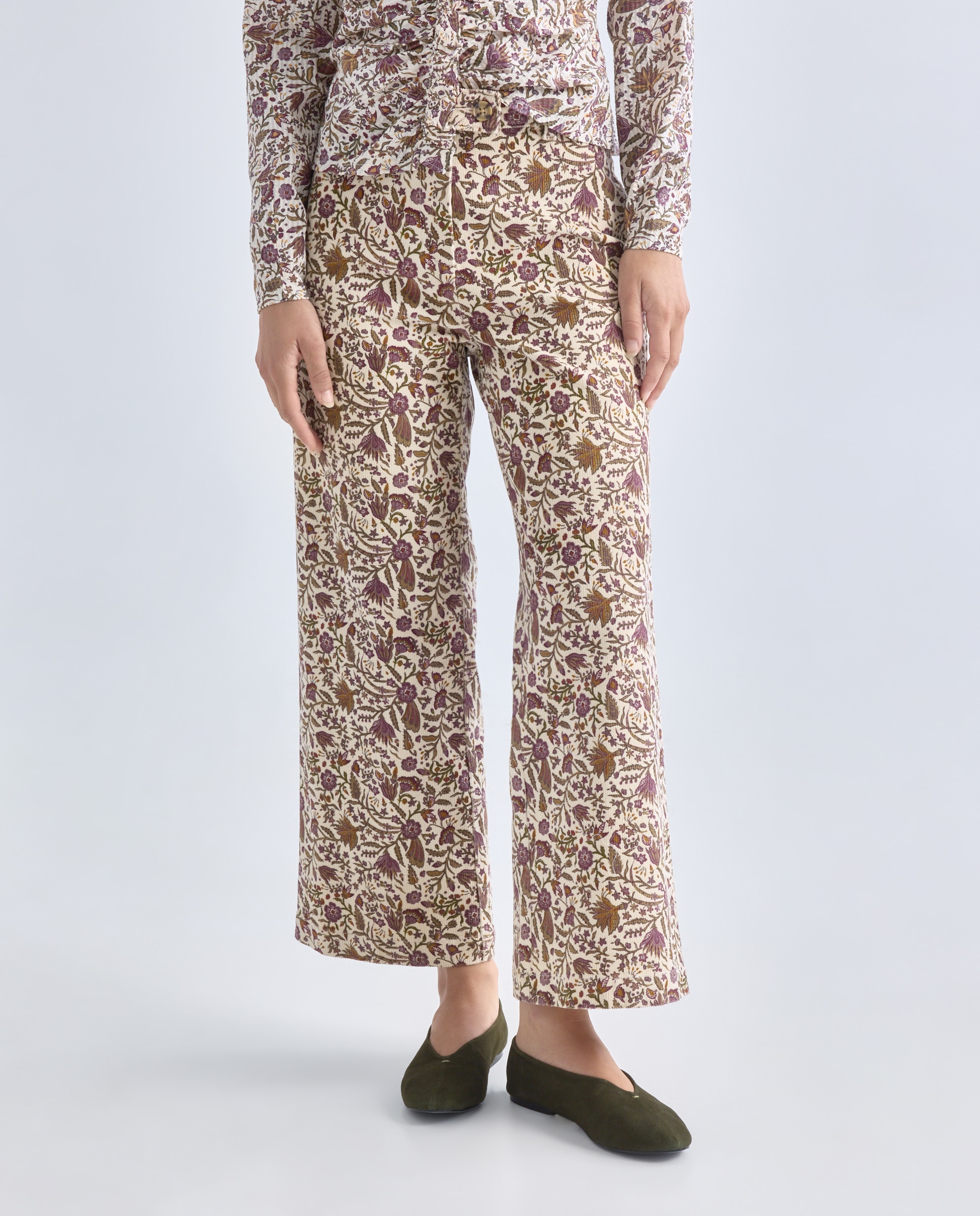 Pantalón de mujer culotte de pana de flores 2